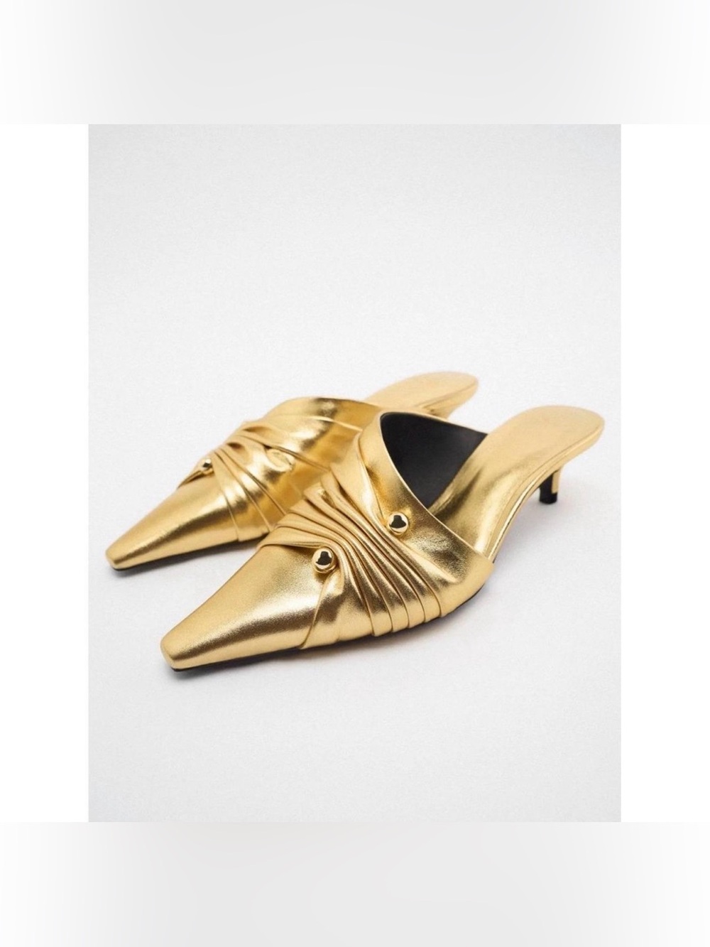 Zara Gold Metallic Pointed Toe Mules